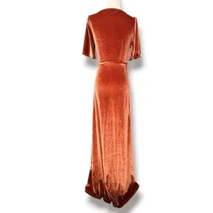 Baltic Born Katelyn Velvet Maxi Wrap Dress Cinnamon Rust XS Short Sleeve Gown thumbnail 6