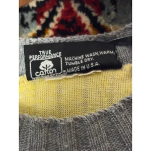 90s VTG Oversized Butter Yellow Striped Ribbed Crewneck Cotton Knit Sweater sz L thumbnail 9
