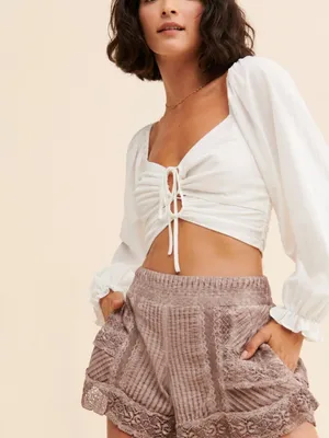 Free People Adore You Neutral Pieced Lace Boho Festival Shorts Size Large thumbnail 10