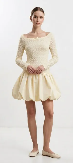ASTR the Label Cream Textured Mini Dress Long Sleeves Size XL NWT thumbnail 1
