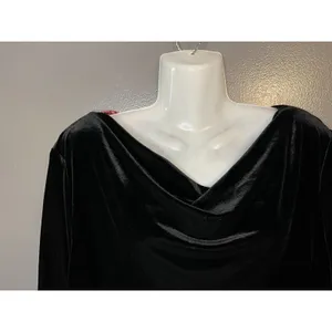 Donna Ricco Blouse Womens 16W Plus Black Velvet Cowl Neck Long Sleeve Made USA thumbnail 3