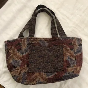 Vintage Brown red tan tapestry print tote shoulder hand bag purse floral pattern earthy boho cottagecore farmgirl Measurement in pics thumbnail 1