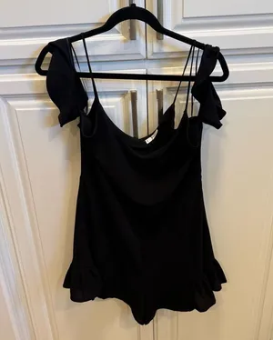 Mango Black Ruffled Flutter Sleeve romper thumbnail 1