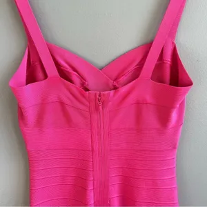HERVE LEGER Paris Pink Bandage Mini Dress Sweetheart Neckline Hot Pink Bodycon M thumbnail 7