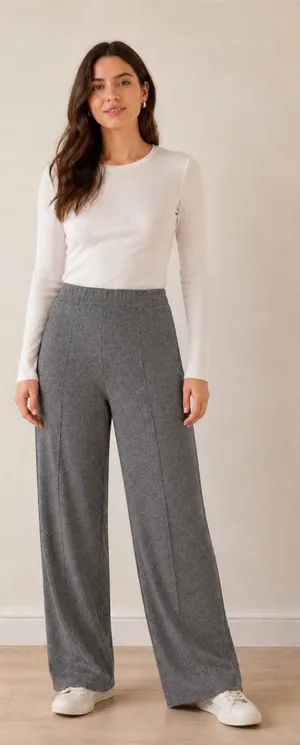 Zara Minimalist Hight Waist Pants‎ Size S Grey Wide Leg Knit Pants Seam Detail thumbnail 1