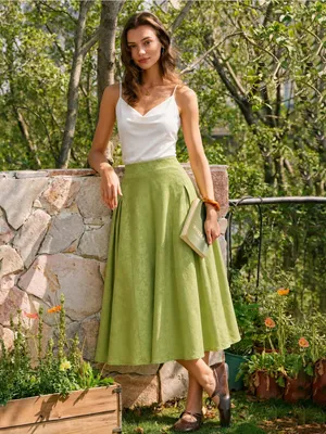 Rihoas Green Jacquard Ruched Satin Midi Skirt thumbnail 3