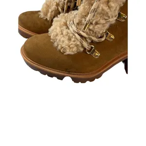 JLO Jennifer Lopez Brown Shearling-Lined Lace-Up Boots With Block Heel thumbnail 3