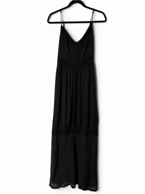 Abercrombie & Fitch Boho Cottagecore‎ Crochet Lace Maxi Dress Black Large thumbnail 3
