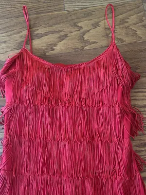Vintage 90s Rare Roberta Red Fringe Flapper Mini Dress Size Small Cocktail thumbnail 5