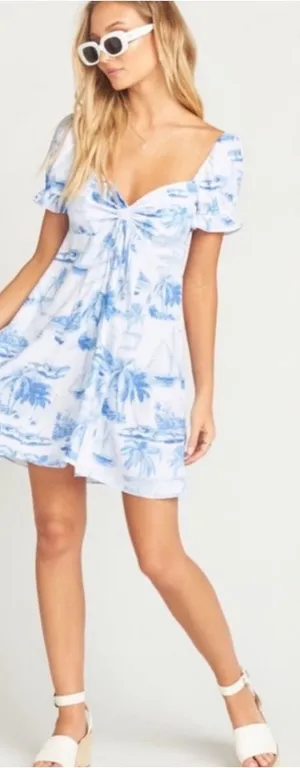 Show Me Your MuMu Della Mini Dress- Sail Away Toile Tropical Print thumbnail 1