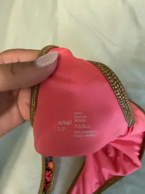AERIE Floral & Gold Trim Bikini Top Size S thumbnail 3