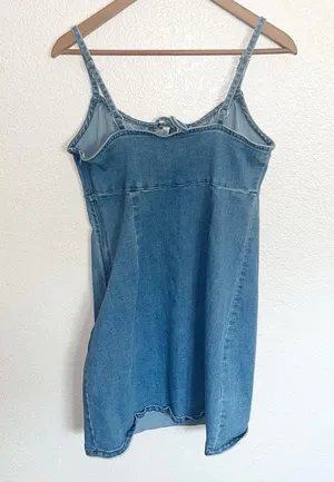 Hollister Chambray Tank Fitted Bodycon Tie Keyhole Front Pull On Mini Dress thumbnail 5