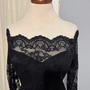 New MIUSOL Black Lace Off Shoulder Long Sleeve Bodycon Cocktail Goth‎ Dress M thumbnail 4