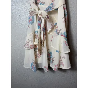 Altar'd State Ivory Floral Wrap Mini Dress Tiered Ruffle Spaghetti Strap XS thumbnail 4