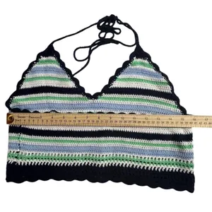 Aerie Women's L Multicolor Striped Crochet‎ Halter Crop Top Summer y2k thumbnail 6