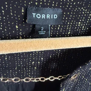 Torrid Womens Blouse Sz 2 2X 18 20 Black Gold Crepe Chain Detail 3/4‎ Sleeve thumbnail 10