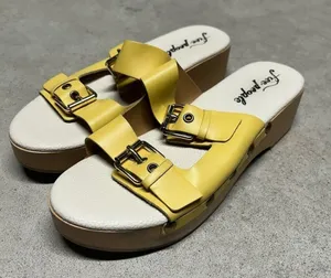 Free People Fiona Yellow Croc Buckle Stud Accent Wooden Cushioned Clogs 41 thumbnail 1
