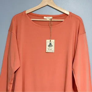 NWT Easel Sunset Orange Relaxed Fit Long Sleeve Top Soft Knit Tunic Casual Sz M thumbnail 6