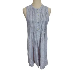 Faherty Isha 100% Linen Dress Blue Mini Stripe Pintuck WDS2119-BMT Bestseller thumbnail 5