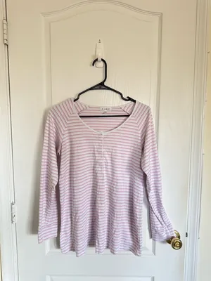 LAKE Pink Striped Long-Sleeve Henley Top thumbnail 4
