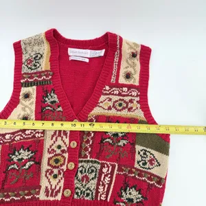 Robert Scott Ltd Womens Red Patchwork Floral Hand Knit Linen‎ Cotton Vest Large thumbnail 5
