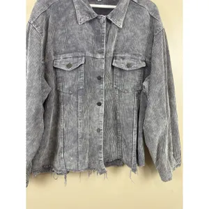 Pol Women’s Corduroy Button Distressed Gray Raw Hem Jacket Plus Size 3XL thumbnail 5