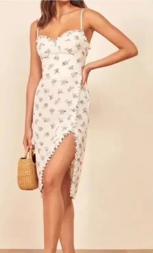 Reformation Posie Midi Dress Theresa Print Blue White Floral Size 8 EUC thumbnail 1