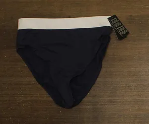 Lauren Ralph Lauren Bel Air Banded High Waist Bikini Bottom Blue / White 10 thumbnail 1