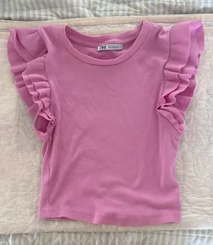 ZARA Pink Ruffle Crop Top thumbnail 1