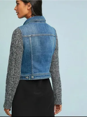 Anthropologie Pilcro and the Letterpress Denim Jacket Gray Knit Sweater Sleeves thumbnail 2