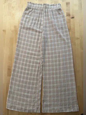 Show Me Your Mumu Roitman Cream Plaid Gauze Wide Leg Pants thumbnail 2