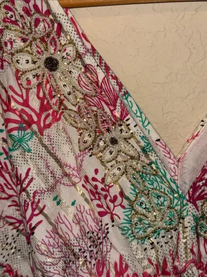Floral Coral-Print V-Neck Women’s Dress - Pink one size thumbnail 2