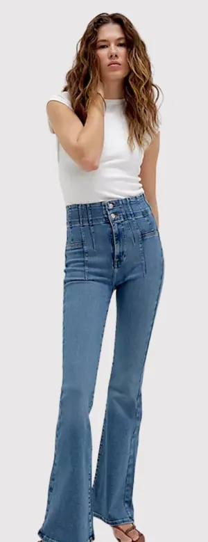 We The Free People Womens Jeans Blue Jayde Flare Denim High Rise Stretch Size 29 thumbnail 1