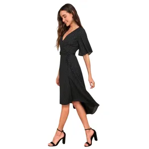 Lulus Farah Black White Triangle Print High Low Wrap‎ Midi Dress S thumbnail 2