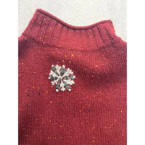 Hannah‎ Womens Large Red Wool Blend Snowflake Full Zip Sweater Vest Mock Neck thumbnail 7