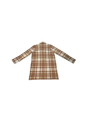 Christian Siriano Women L Plaid Knit Blazer Tan Cream Longline Preppy Office thumbnail 7