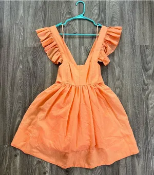 Orangey Coral Ruffled Sleeveless Mini Dress thumbnail 3