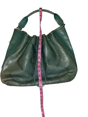Y2K Vintage Cole Haan Teal Leather Drawstring brass studded Hobo Bag Boho fairy thumbnail 12
