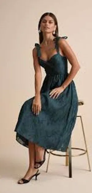 LULU'S Loveliest Muse Midi Dress Dark Teal Burnout Tie-Strap No Size L or XL thumbnail 1