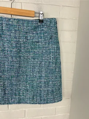 LOFT Blue Green Tweed Skirt Size 14 thumbnail 6