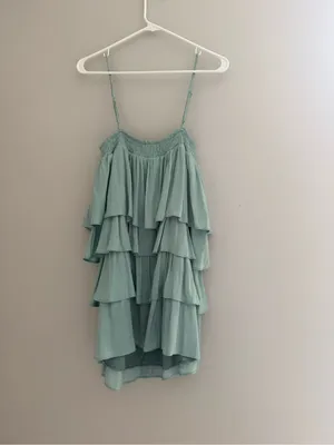 vestique Light Aqua Layered Ruffle Spaghetti Strap Dress thumbnail 4