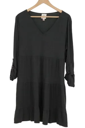 Knox Rose Womens Charcoal Gray Tiered Babydoll V-Neck Dress Medium thumbnail 1