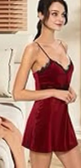 TOIKEEOI Elegant Red Lace Trim Chemise size large thumbnail 1