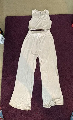 Kimberly Boutique Loungewear Set Tan/Off-White thumbnail 1