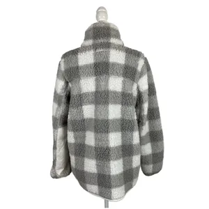 Abercrombie Sherpa Check Fleece Plaid Full Zip Jacket Coat Gray and White Size Medium thumbnail 11