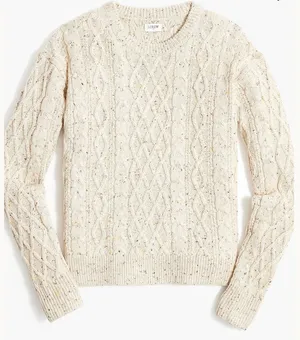 J.Crew‎ Womens Donegal Cable Crewneck Sweater Oatmeal Autumnal Neps XS BJ858 thumbnail 1
