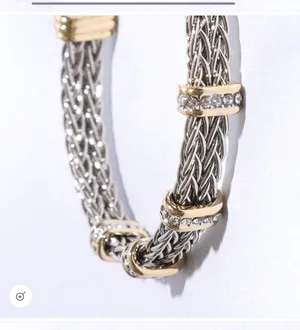 Square Ponytail Crystal 2T Bangle Bracelet Silver thumbnail 6