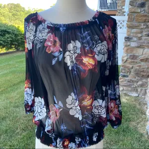 INC Semi Sheer Floral Top thumbnail 6