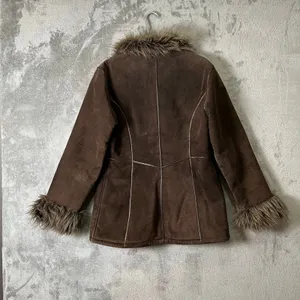 Vintage Penny Lane Shearling‎ Coat Fur Trim Boho Glam Leather Brown Medium thumbnail 5