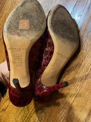 Jimmy Choo Trellis Bordeaux Croc Patent Leather Slingback Heels Women Size 37.5 thumbnail 7